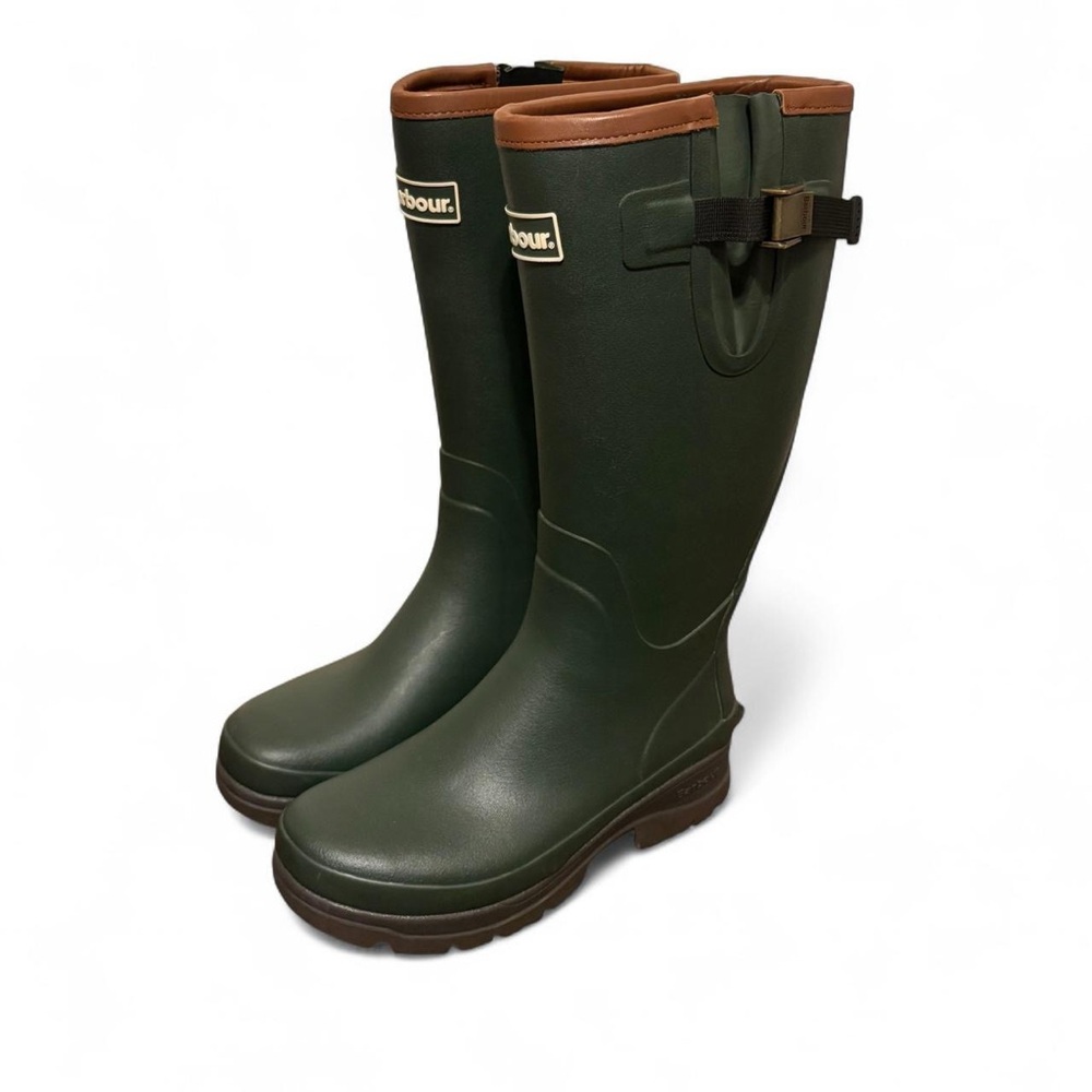 Barbour Olive and Brown Tempest Wellington Rain Boots for Men